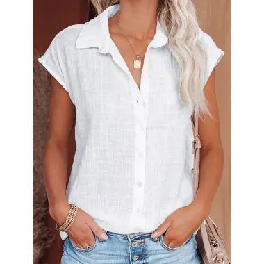 Casual Solid Color Lapel Short Sleeve Shirt