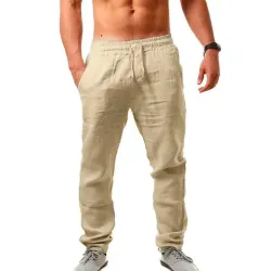 Men\'s Linen Pants Men\'s Hip-hop Breathable Cotton And Linen Trousers Trend Solid Color Casual Pants