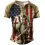 American Flag Templar Jesus Cross Vintage Print Henley T-Shirt