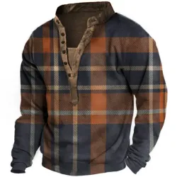 Men\'s Outdoor Vintage Plaid Henley Collar Sweatshirt