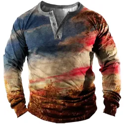 American Flag Men\'s Long Sleeve Henley T-Shirt