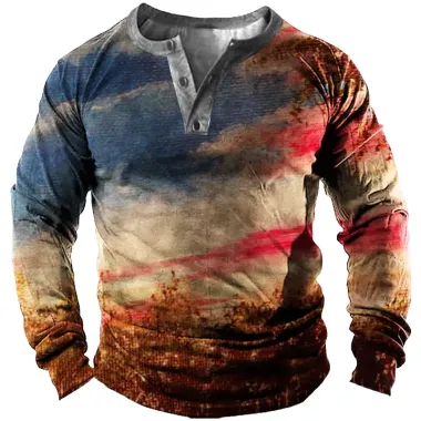 American Flag Men's Long Sleeve Henley T-Shirt