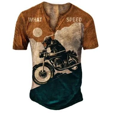 Men's Outdoor Vintage Motorcycle Contrast Henley Collar T-Shirt