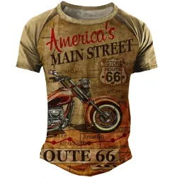 Men\'s Outdoor Vintage Route 66 Motorcycle T-Shirt