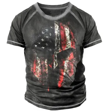 Men's Spartan American Flag Helmet Print T-shirt