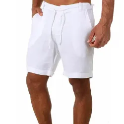 Men\'s Casual Solid Color Cotton Linen Shorts