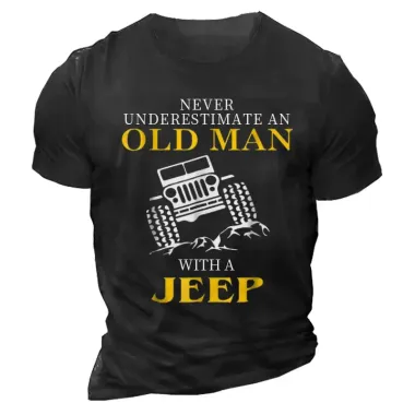 Awesome Never Underestimate An Old Man With A Jeep Men's Cotton T-Shirt