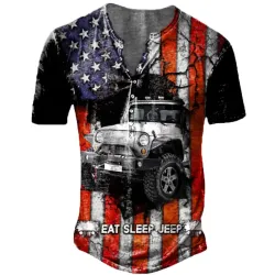 Men\'s Outdoor Vintage American Flag Jeep Lovers Henry T-Shirt