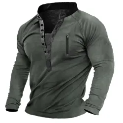 Men\'s Outdoor Tactical Print Henley Shirt