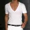 Men's Basic White Deep V-Neck Cotton Short Sleeve T-Shirt