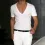 Men's Basic White Deep V-Neck Cotton Short Sleeve T-Shirt