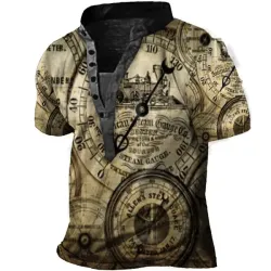 Men\'s Map Henley Short Sleeve T-Shirt