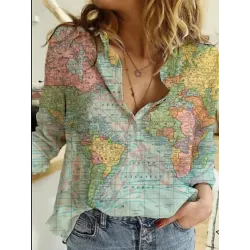 Women\'s Map Print Casual Shirt