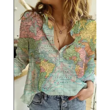 Women's Map Print Casual Shirt