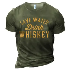 Men\'s Save Water Drink Whiskey Print Cotton T-Shirt