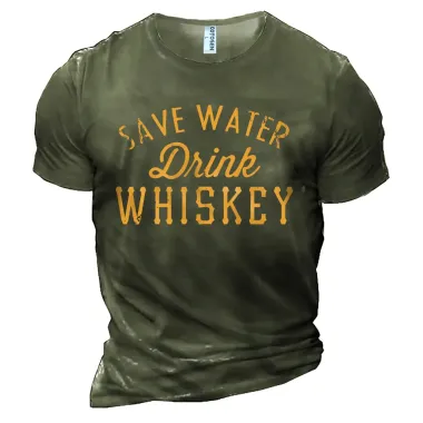 Men's Save Water Drink Whiskey Print Cotton T-Shirt