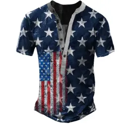 Men\'s American Flag Henley Short Sleeve T-Shirt