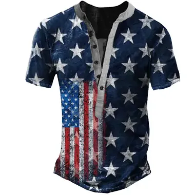 Men's American Flag Henley Short Sleeve T-Shirt