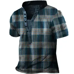 Men\'s Plaid Henley Short Sleeve T-Shirt