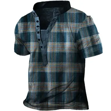 Men's Plaid Henley Short Sleeve T-Shirt