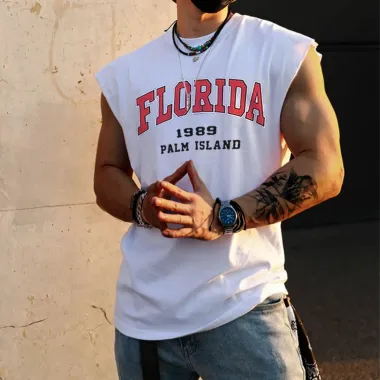 Retro Men's Florida Print Tank Top Oversized Sleeveless T-shirt