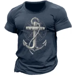 Men\'s Anchor Compass Graphic Marine Cotton Print T-Shirt