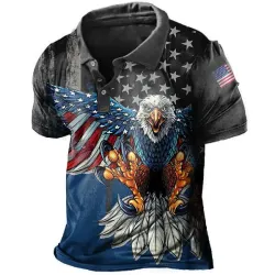 Vintage American Flag Liberty Eagle Print Men\'s Polo Short Sleeve T-Shirt