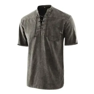 Men's Short Sleeve Drawstring Henley Shirt