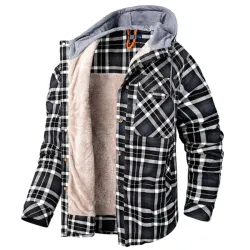 Men\'s Outdoor Retro Plaid Thermal Hooded Jacket