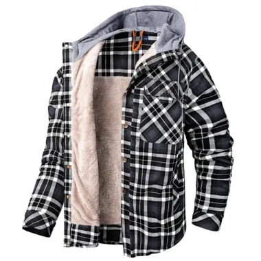 Men's Outdoor Retro Plaid Thermal Hooded Jacket