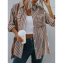 Casual Loose Striped Print Cardigan Long Sleeve Blouse