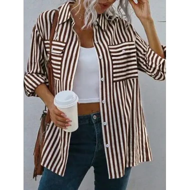 Casual Loose Striped Print Cardigan Long Sleeve Blouse