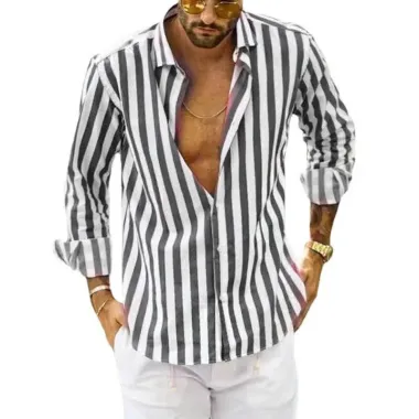 Men's Striped Casual Long Sleeve Shirt