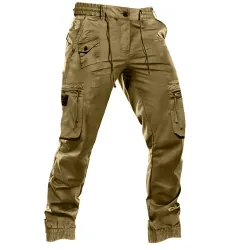 Men\'s Elastic Waist Drawstring Multi-Pocket Cargo Pants