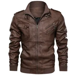 Men\'s Outdoor Windproof Warm Casual Motorcycle Leather Jacket