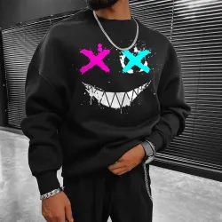 Smiley Print Casual Oversized Men\'s Sweatshirt