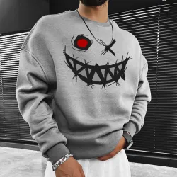 Smiley Print Casual Oversized Men\'s Sweatshirt