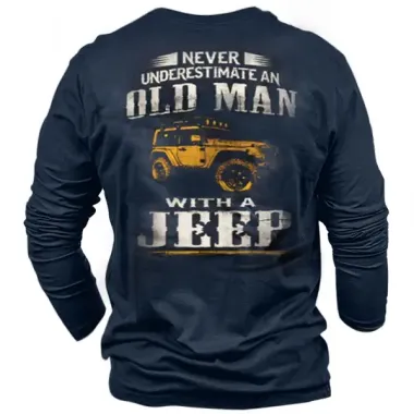 Old Man's Jeep Men's Vintage Print Cotton Long Sleeve Tee