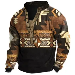 Men\'s Ethnic Print Henley Collar Sweatshirt