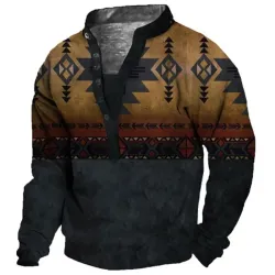 Men\'s Ethnic Totem Print Henley Collar Sweatshirt