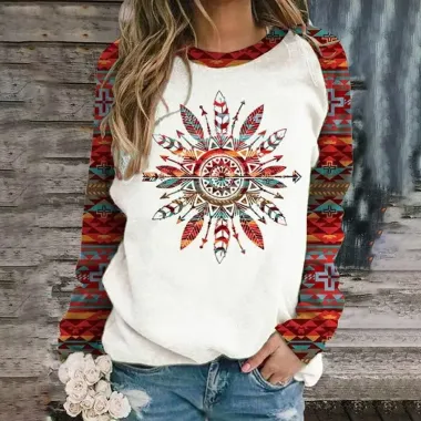 Ladies Vintage Western Indian Ethnic Print Sweatshirt