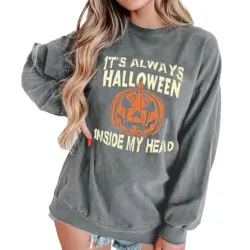 It\'s Always Halloween Inside My Head Women\'s Pumpkin Print Sweatshirt