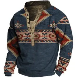 Men\'s Ethnic Print Henley Collar Sweatshirt