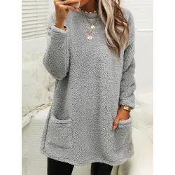 Casual Loose Solid Color Plush Long Sleeve Sweatshirt