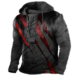 Men\'s Vintage Outdoor Tactical Lace-Up Hooded T-Shirt