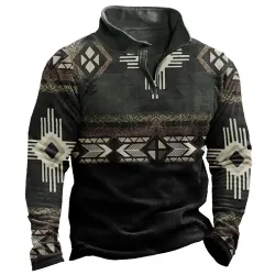 Men\'s Aztec Zipper Fall And Winter Lapel Sweatshirt