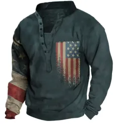 Men\'s American Flag Henley Sweatshirt