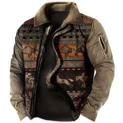 Men\'s Outdoor Ethnic Pattern Zipper Tactical Shirt Jacket