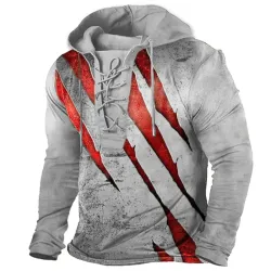 Men\'s Vintage Outdoor Tactical Lace-Up Hooded T-Shirt