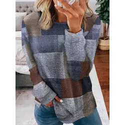 Round Neck Casual Loose Geometric Print Sweatshirt